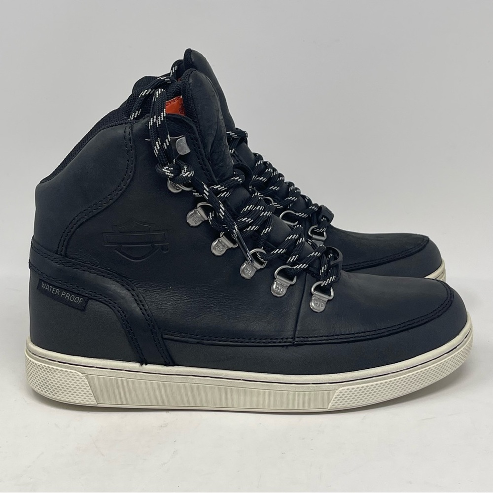 Harley-Davidson Black High-Top Waterproof Moto Boots with White Soles